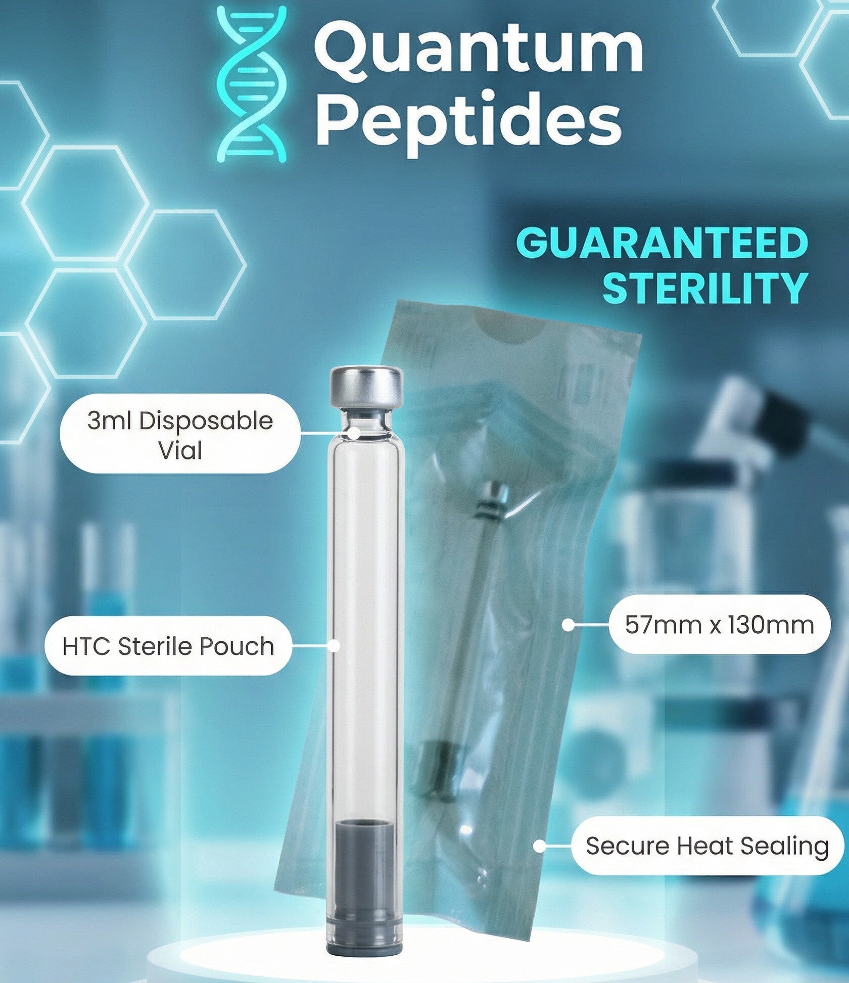 3 ML (57mm x 130mm) disposable Sterile Vials Heat Sealed.