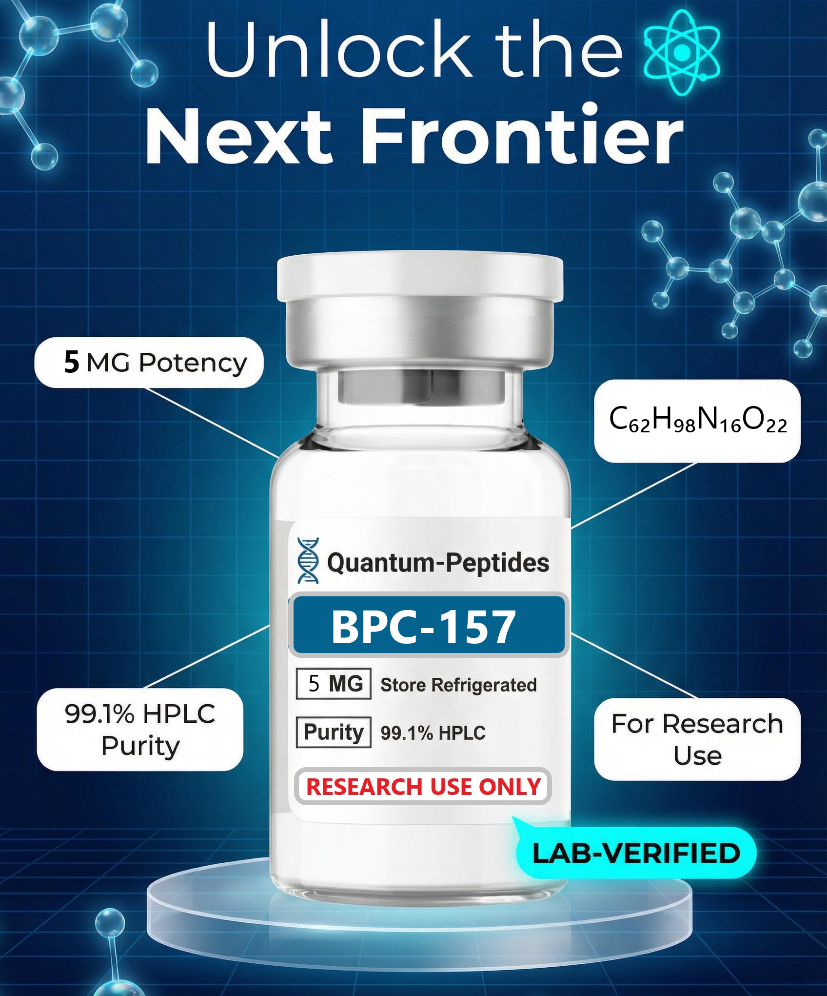 BPC-157 5mg Peptide Lyophilized Powder C₆₂H₉₈N₁₆O₂₂