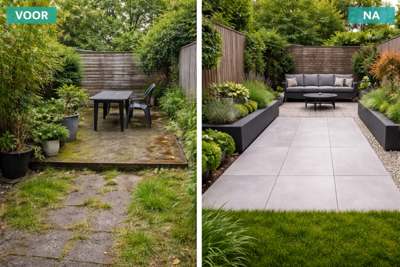 Voor en na renovatie van een kleine tuin in Almere