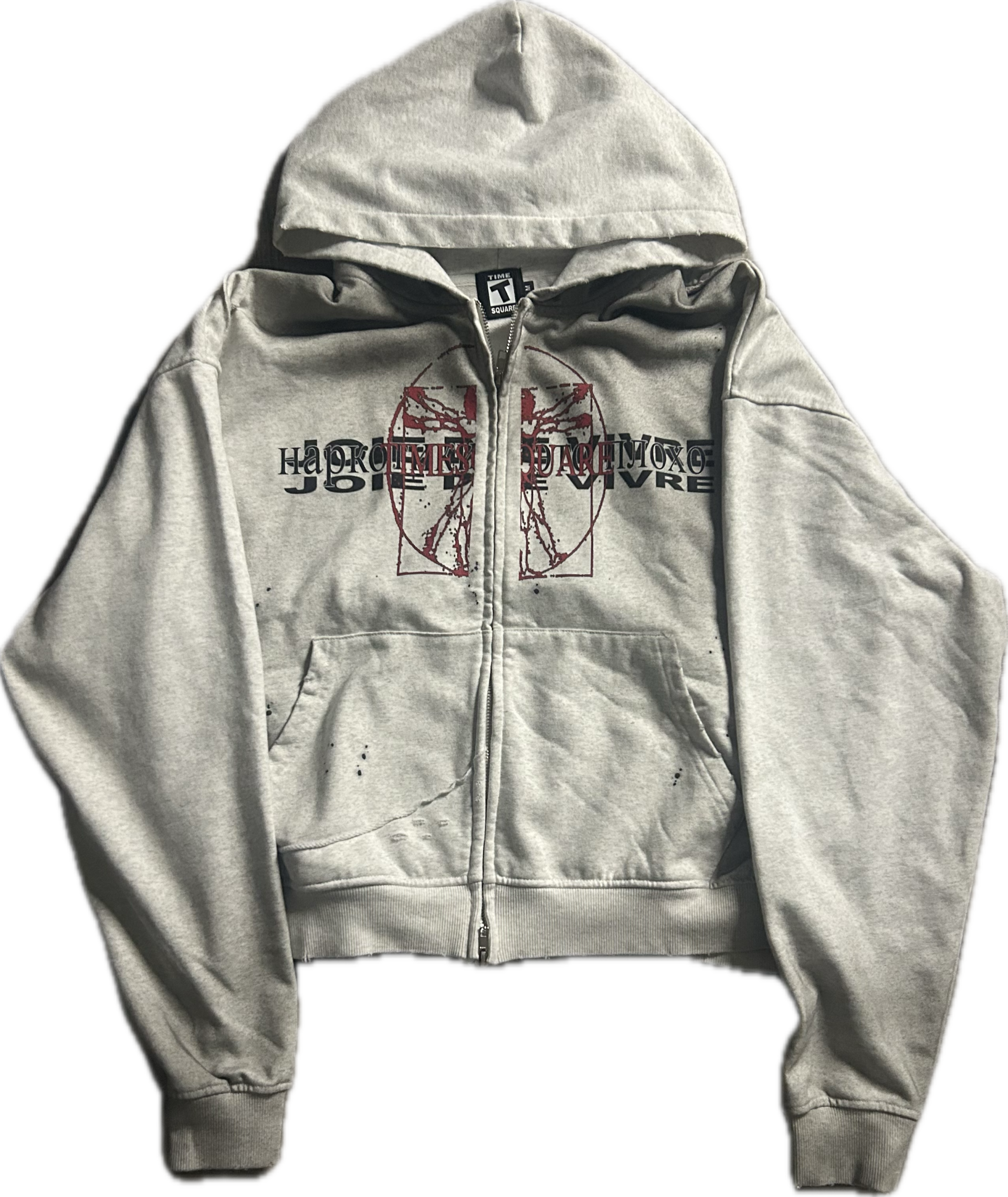 Vivutrian White Distressed Cropped Zip Up