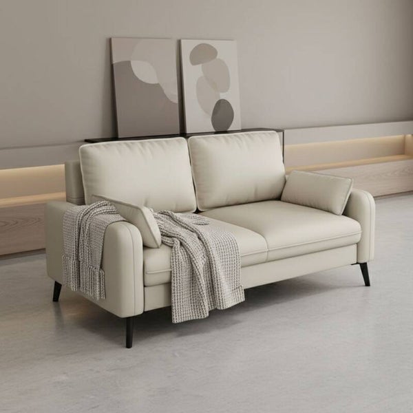 Contemporary Compact Loveseat Sofa with Tapered Legs and Bolster Pillows
