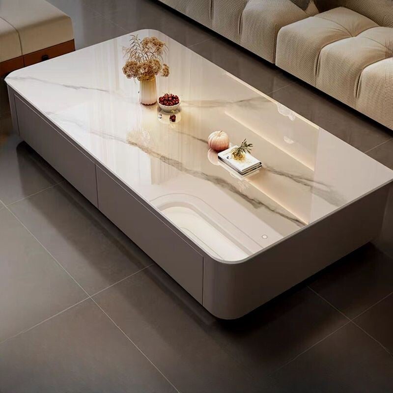 Contemporary Sintered Stone Coffee Table with Handle-less Storage Drawers