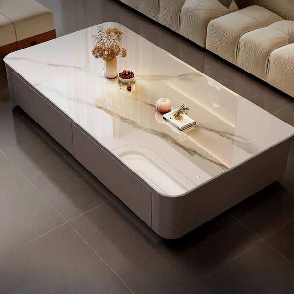Contemporary Sintered Stone Coffee Table with Handle-less Storage Drawers