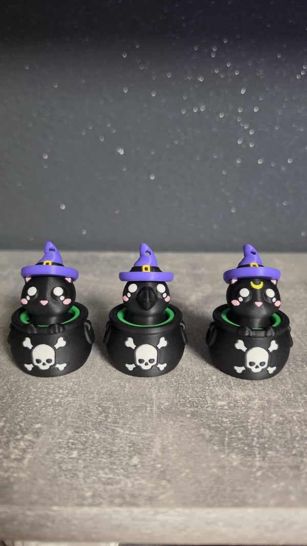 🐈‍⬛🧙‍♀️ Porte-clés Clicker Halloween – Chat Sorcier & Corbeau