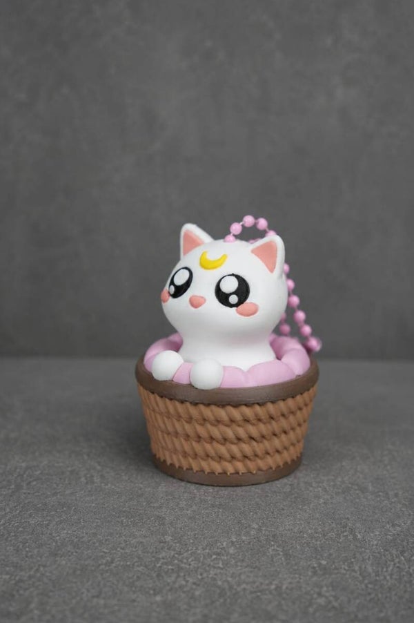 🌙🤍🧺 Porte-clés Clicker – Moonlight Kitten Edition