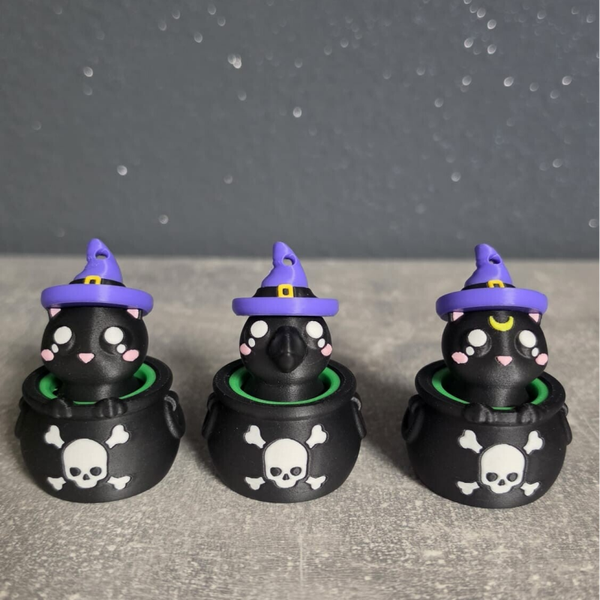 🧙‍♀️ Porte-clés Clicker Halloween – Chat Sorcier & Corbeau