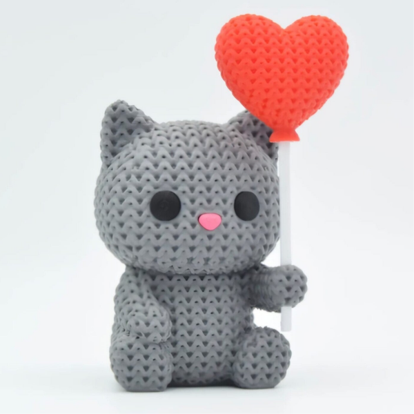 🐱❤️ Figurine effet crochet – Chat avec ballon cœur