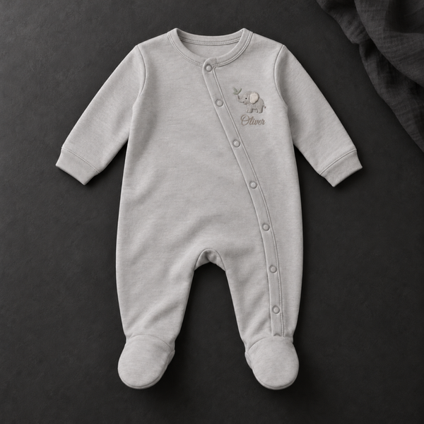 Personalised Elephant Baby Sleepsuit