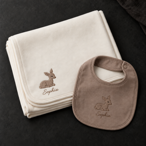 Personalised Deer Baby Blanket & Bib Set
