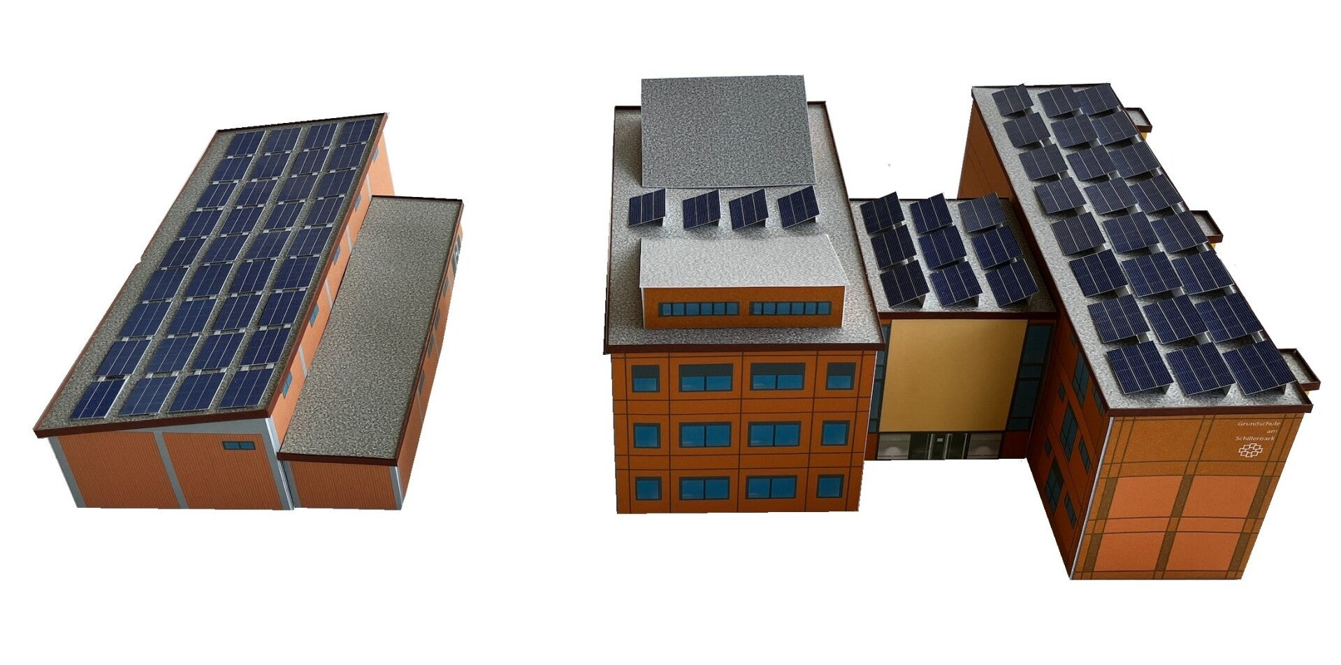 HO/TT Schule und Sporthalle mit Solarzellen im Set 1:100