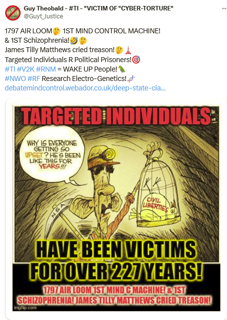 1797 AIR LOOM 1ST MIND CONTROL MACHINE! & 1ST Schizophrenia! James Tilly Matthews cried treason! Targeted Individuals R Political Prisoners! #TI #V2K #RNM = WAKE UP People! #NWO #RF Research Electro-Genetics!