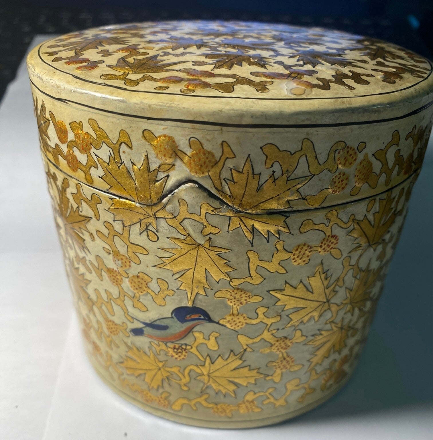 Kashmire Autumn Leaf and Bird Trinket Box