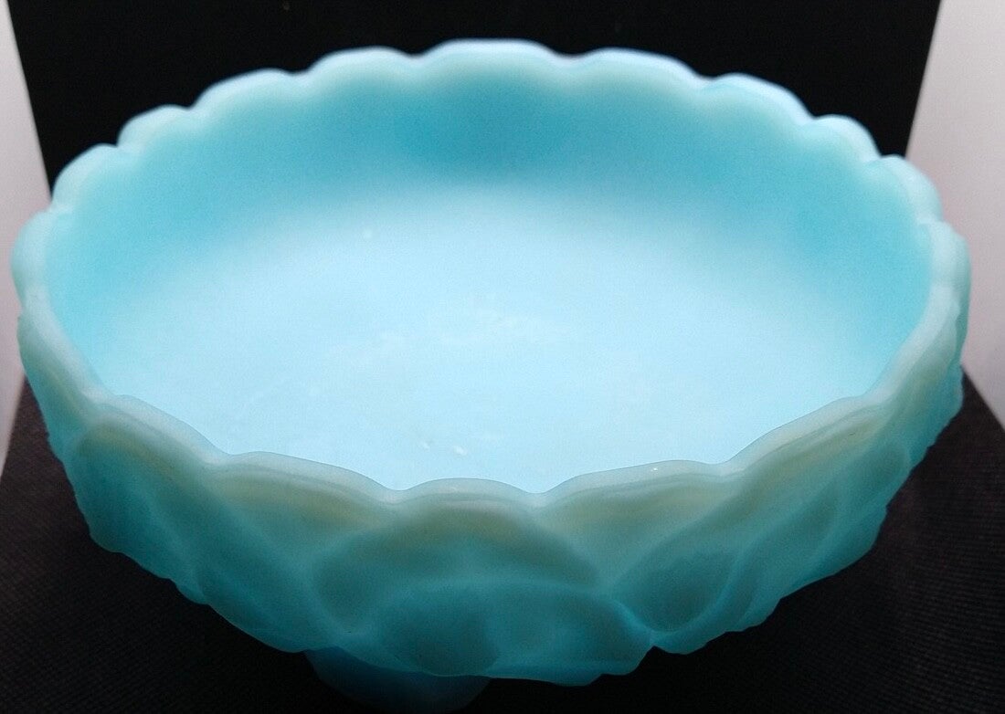 Fenton Blue Satin Footed Bowl