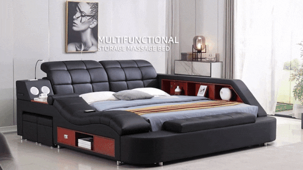 Luxury Smart King Bed with Massage Recliner, Bluetooth Speakers, Storage & USB Ports