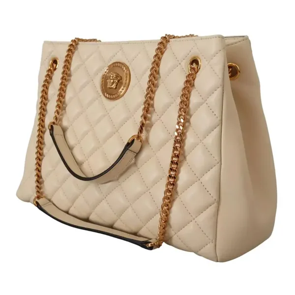 Elevate Your Elegance with the Versace White Quilted Tote Handbag