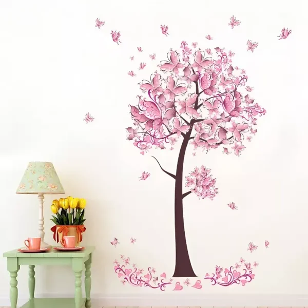 Pink Butterfly Flower Tree Wall Stickers – Vinyl Mural Decals