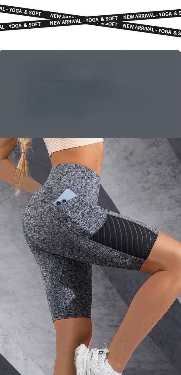 Dames Sport Yoga Shorts Knielengte Broek Fitness Hoge Taille Heuplift Hardlopen Yoga Zijzakken Panty Sneldrogende Gym Sportkleding
