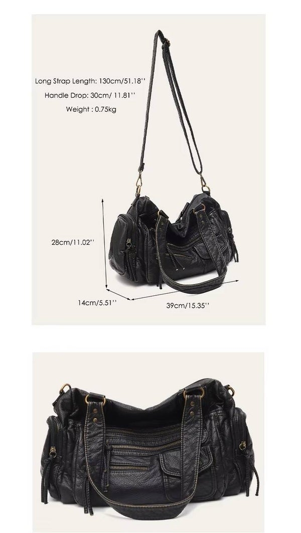 Y2K Hot Girl Crossbodytas met enkele schouder Vintage gewassen lederen motortas met grote capaciteit en meerdere zakken