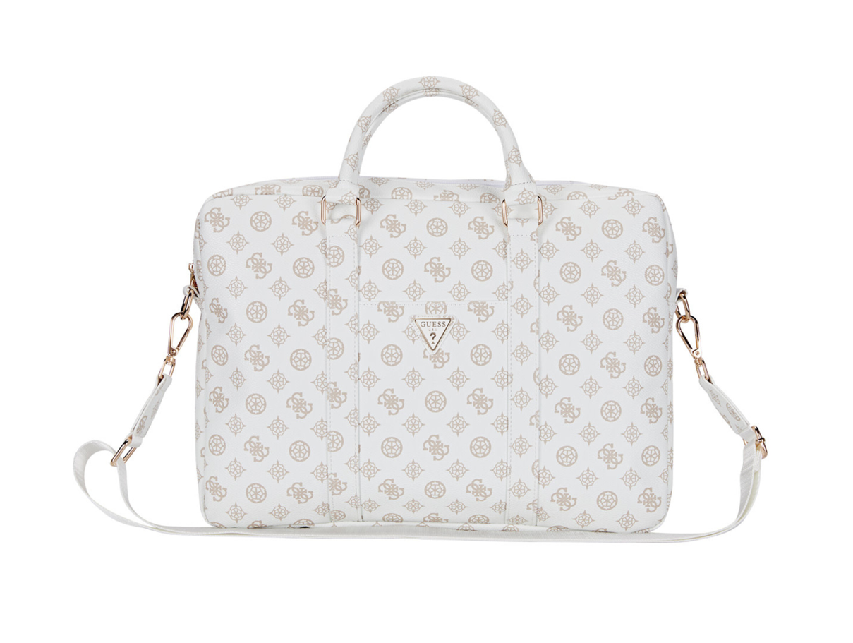 Guess 16 Inch PU Leather Laptop and Tablet Bag - 4G Peony - White