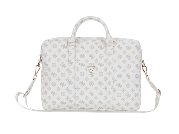 Guess 16 Inch PU Leather Laptop and Tablet Bag - 4G Peony - White