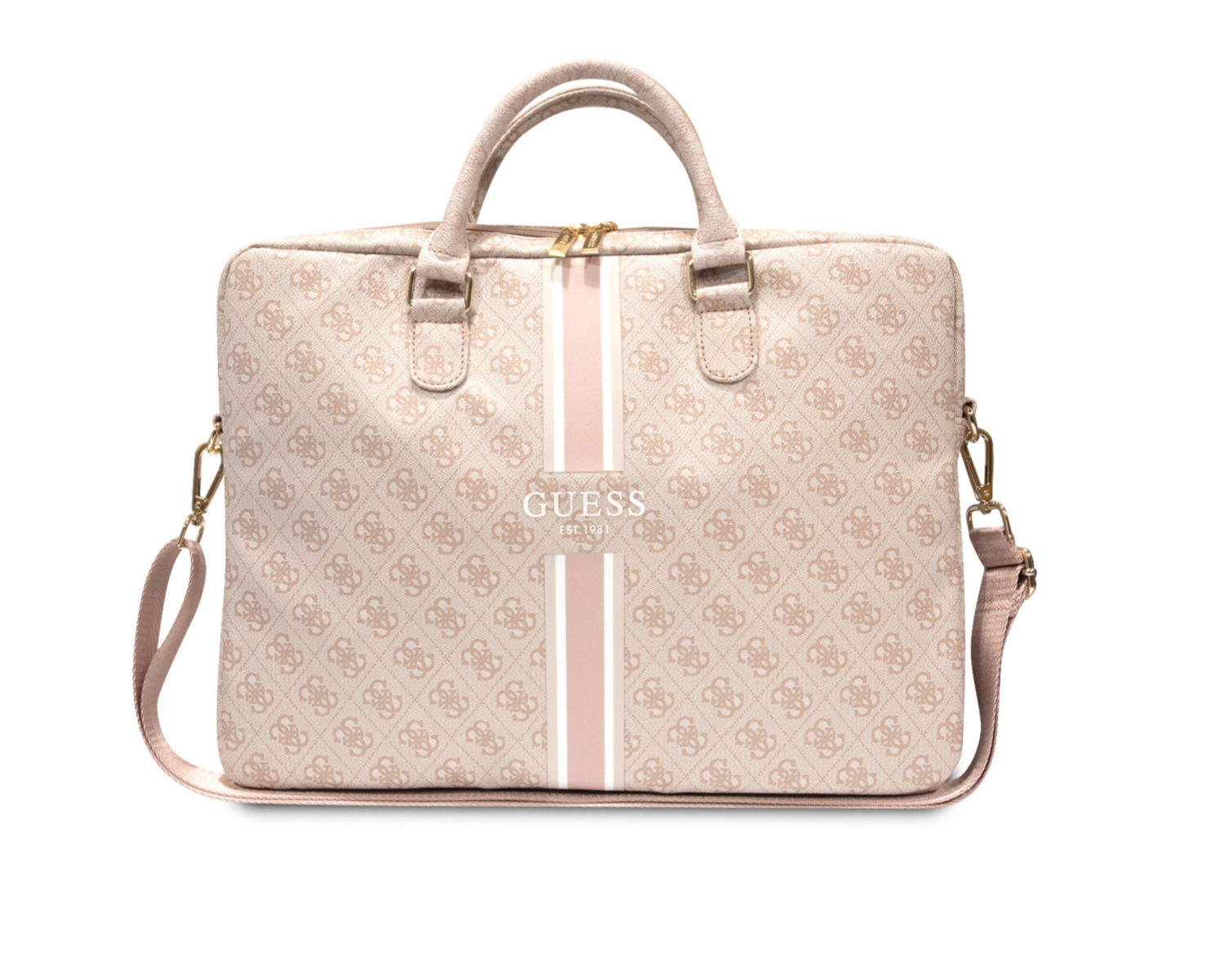 Guess 15 Inch PU Leather Laptop and Tablet Bag - Big stripes- Pink
