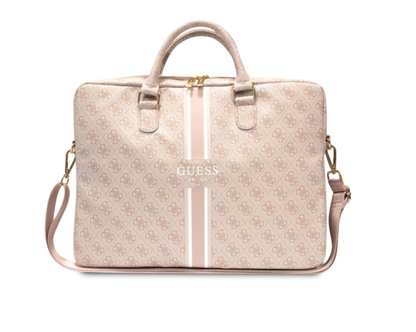 Guess 15 Inch PU Leather Laptop and Tablet Bag - Big stripes- Pink