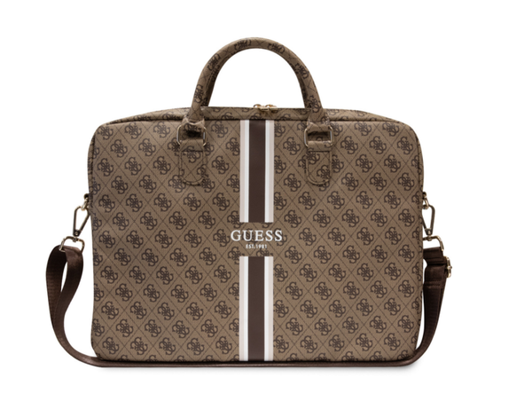 Guess 15 Inch PU Leather Laptop and Tablet Bag 4G stripes - Brown