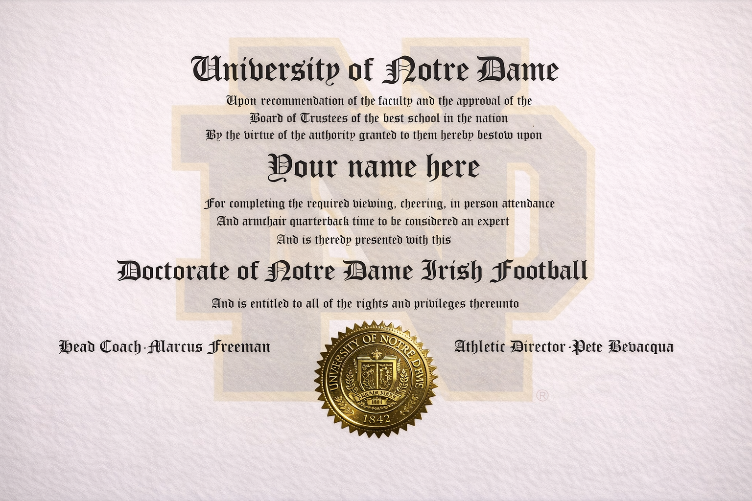 Notre Dame Fighting Irish sports doctorate