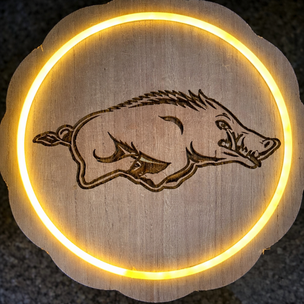 Arkansas Razorback LED plaque. Laser engraved
