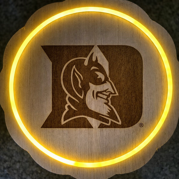 Duke Blue Devil LED plaque. Laser engraved.