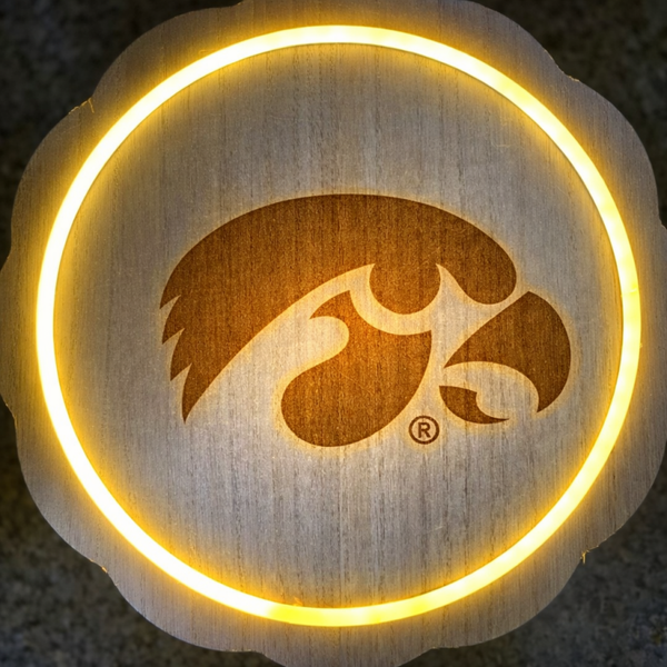 Iowa Hawkeyes LED plaque. Laser engraved.