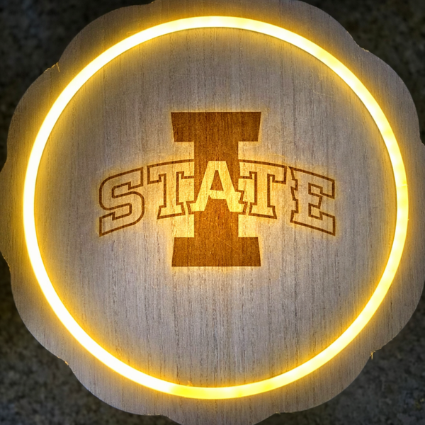 Iowa State LED plaque. Laser engraved.