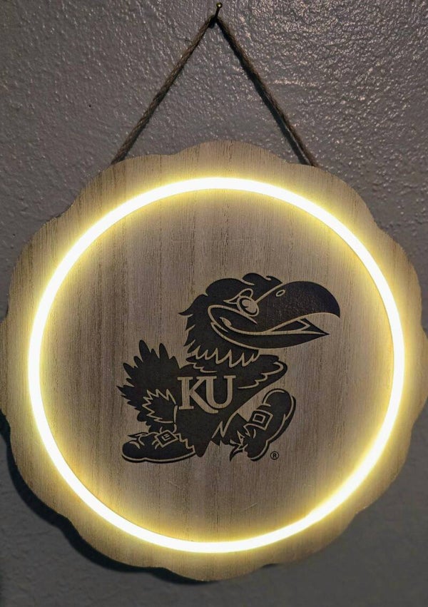 Kansas Jayhawk LED plaque. Laser engraved.