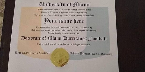 Miami Hurricane sports doctorate
