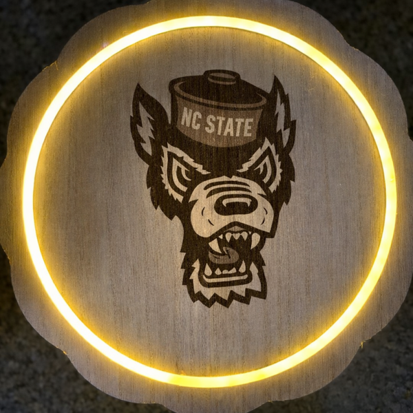 North Carolina State Wolfpack Laer engraved, LED plaque