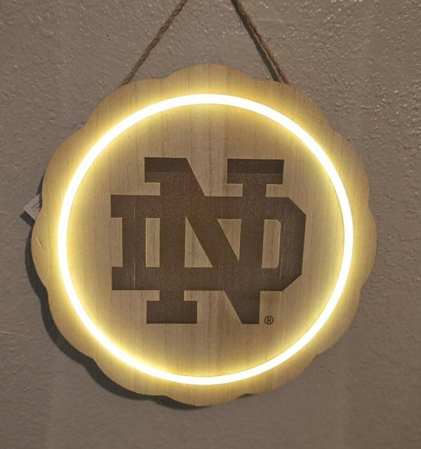 Notre Dame Fighting Irish, laser engraved, LED plaque