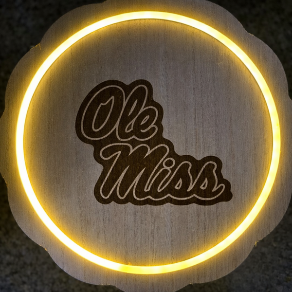 Ole Miss Rebels laser engraved, LED plaque