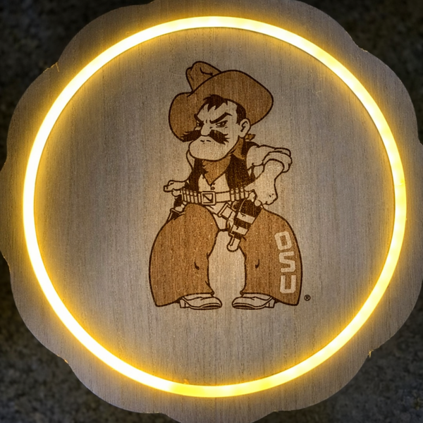 Oklahoma State Cowboys, laser engraved, LED plaque