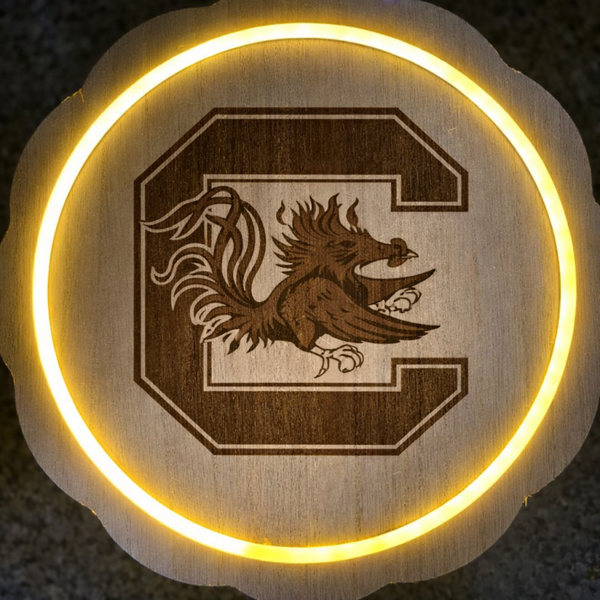 South Carolina Gamecocks, laser engraved, LED plaque
