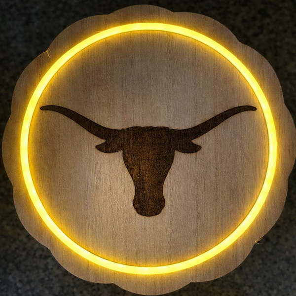 Texas Longhorns, laser engraved, LED plaque