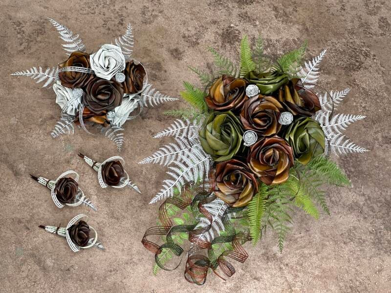 Flax weaving wedding bouquet bride flowers Harakeke Flaxation Australia New Zealand Paua keepsake