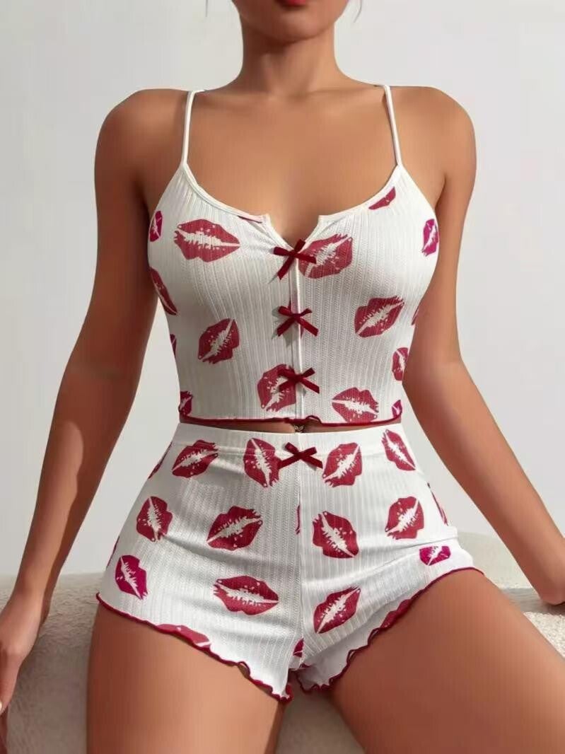 Coral women's casual sleeveless slit spring/summer pyjamas/camisole set