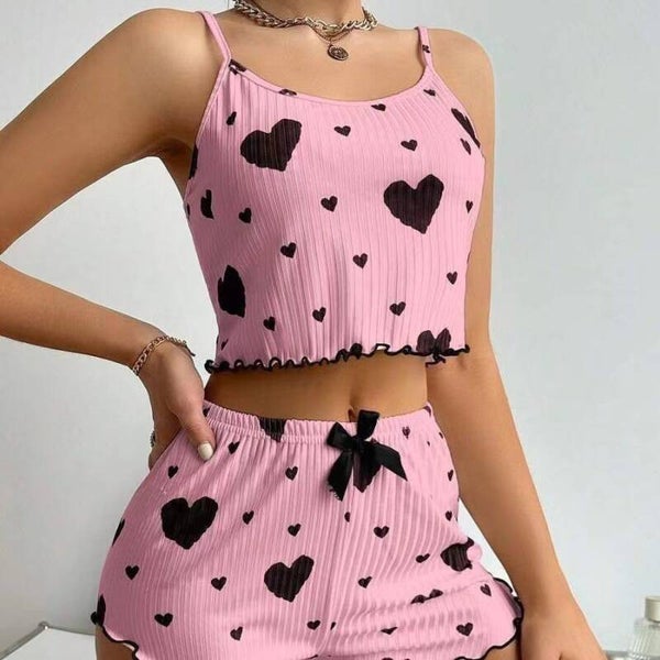 Pink with Large Black Hearts Camisole - sleeveless