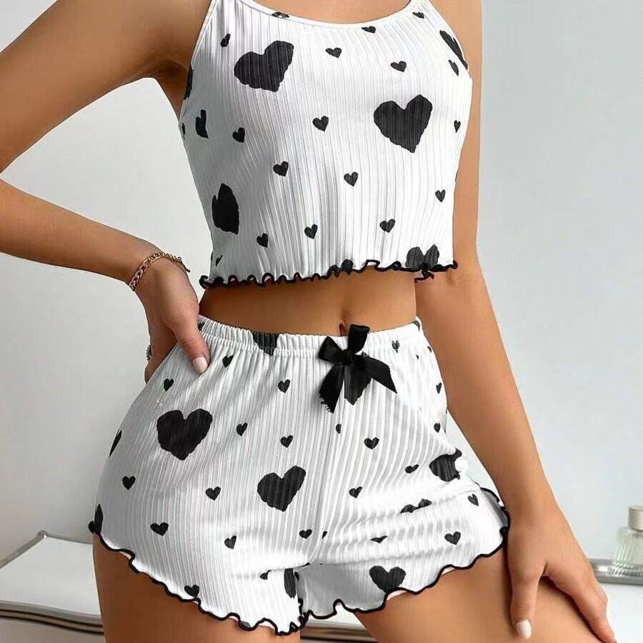 White with Large Black Hearts Camisole - sleeveless