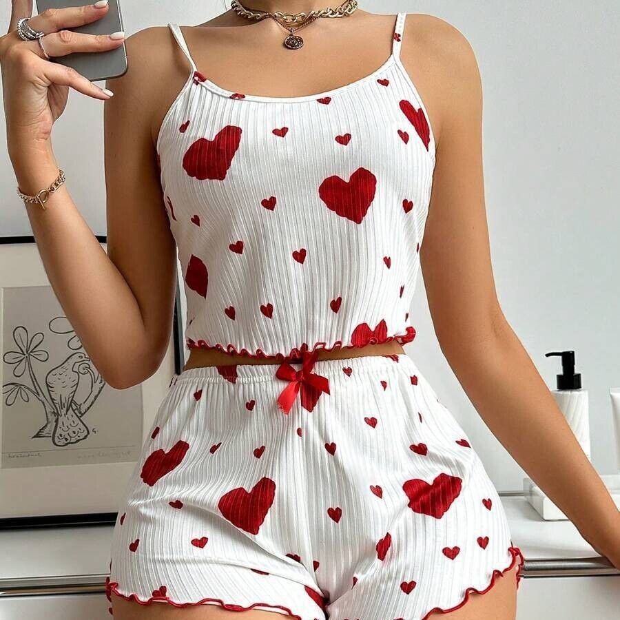 White with Large Red Hearts Camisole - sleeveless