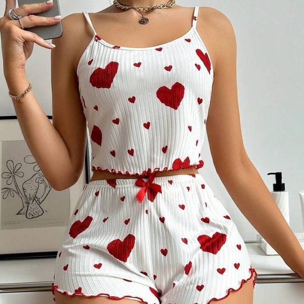White with Large Red Hearts Camisole - sleeveless