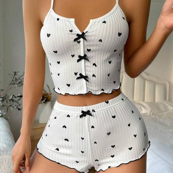 White & Black women's casual sleeveless slit spring/summer pyjamas/camisole set