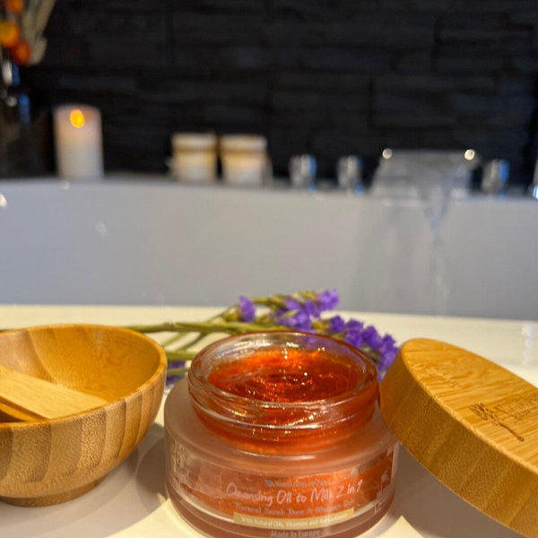 Cleansing Gel Oil to Milk 100ml  + Bamboo Bowl & Spatel Set – Natuurlijke Reiniging & DIY Masker Kit
