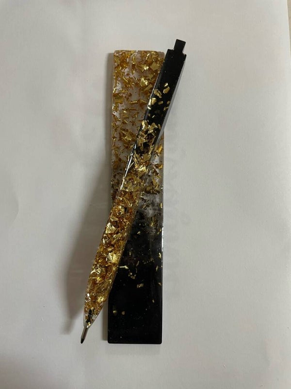 Epoxy | Set Pen & Boekenlegger Zwart/Blank/Bladgoud