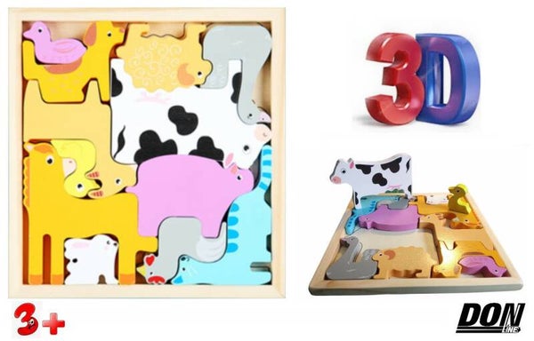 Montessori Houten 3D Boerderijdieren Puzzel